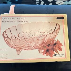 Vibtage Indiana Glass Pink Floral Oval Bowl